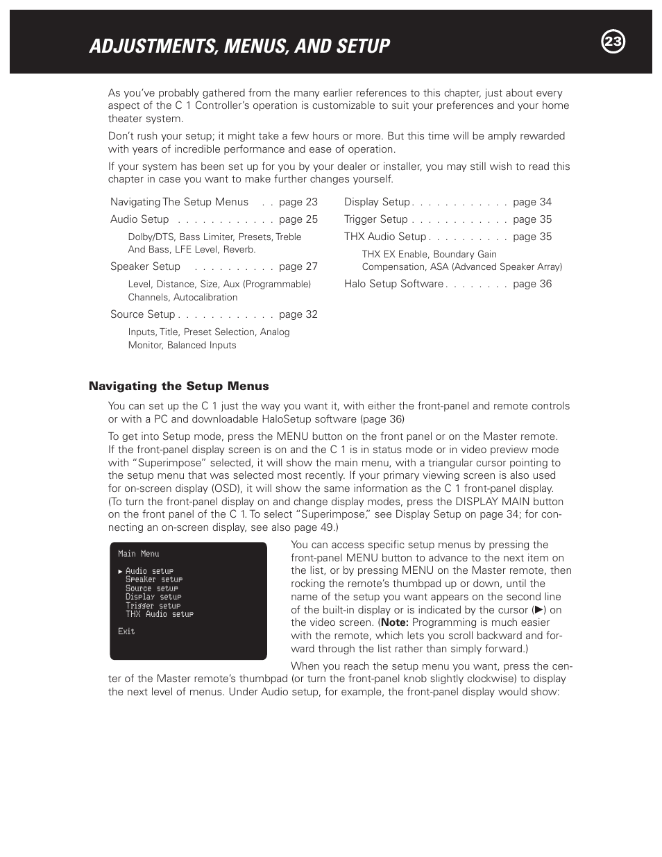Adjustments, menus, and setup | Parasound Halo C1 Controller User Manual | Page 23 / 68