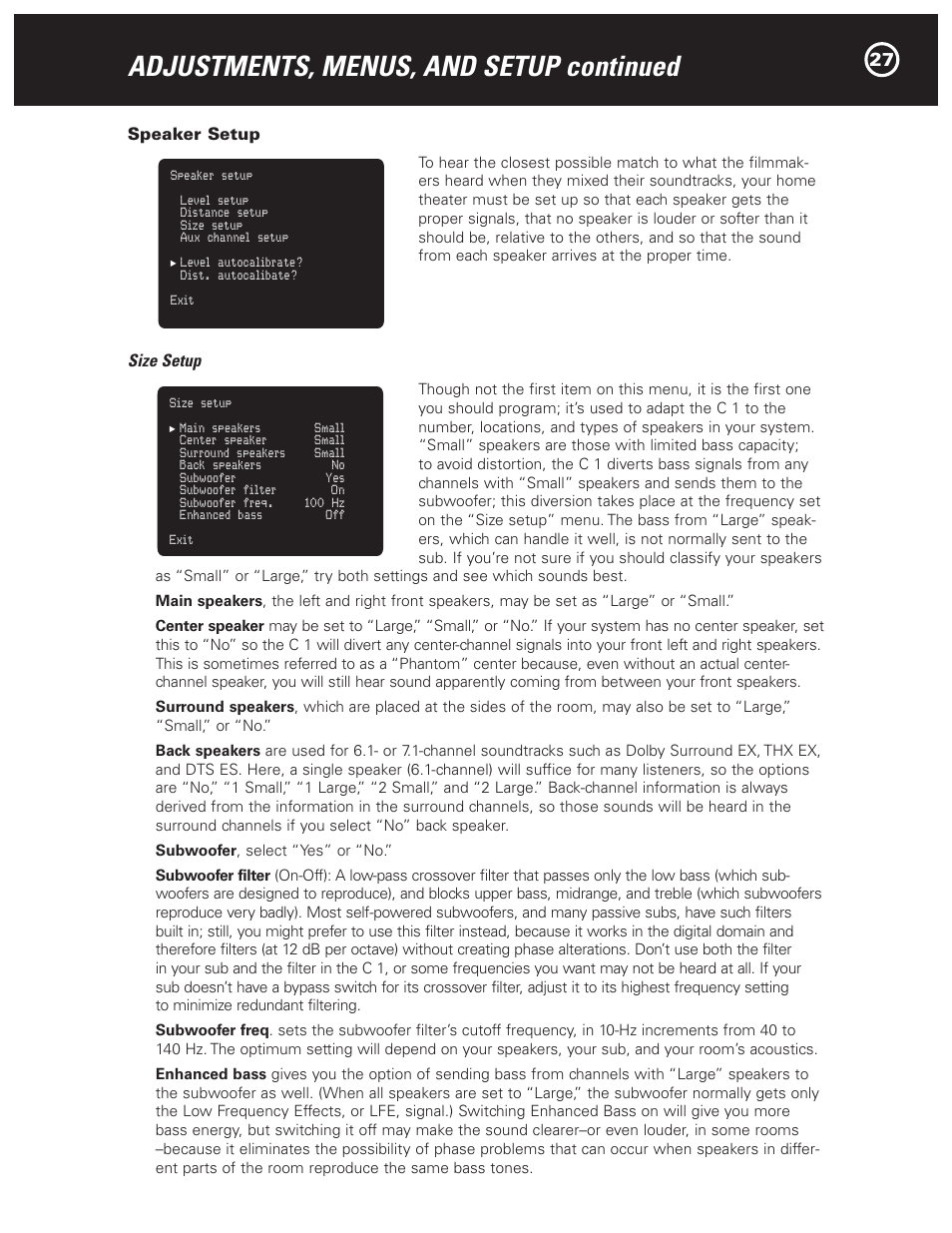 Adjustments, menus, and setup continued | Parasound Halo C1 Controller User Manual | Page 27 / 68