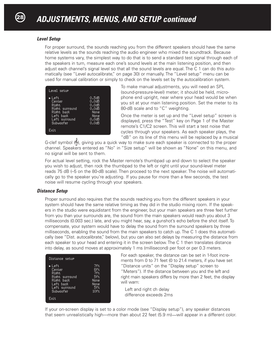 Adjustments, menus, and setup continued | Parasound Halo C1 Controller User Manual | Page 28 / 68