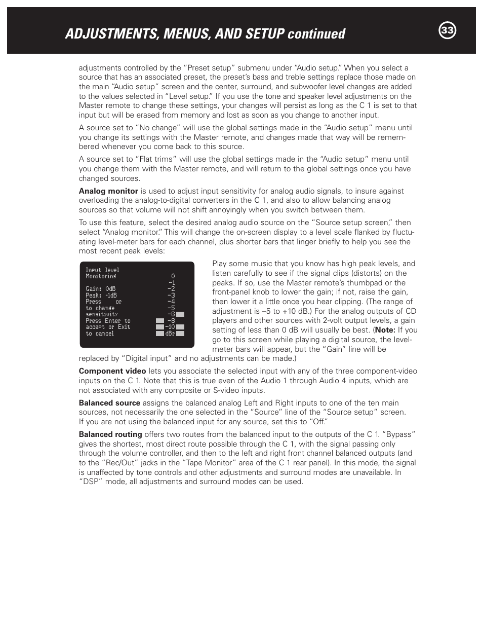 Adjustments, menus, and setup continued | Parasound Halo C1 Controller User Manual | Page 33 / 68