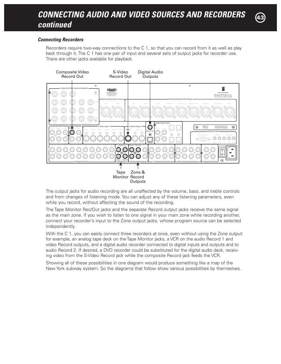 Connecting recorders | Parasound Halo C1 Controller User Manual | Page 43 / 68