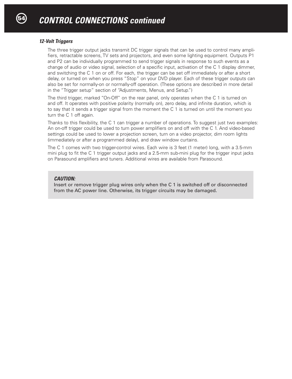 Control connections continued | Parasound Halo C1 Controller User Manual | Page 54 / 68