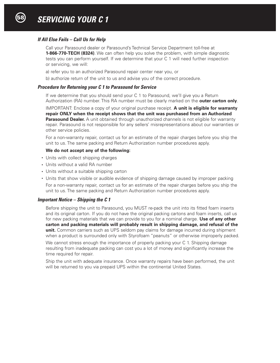 Servicing your c 1 | Parasound Halo C1 Controller User Manual | Page 58 / 68