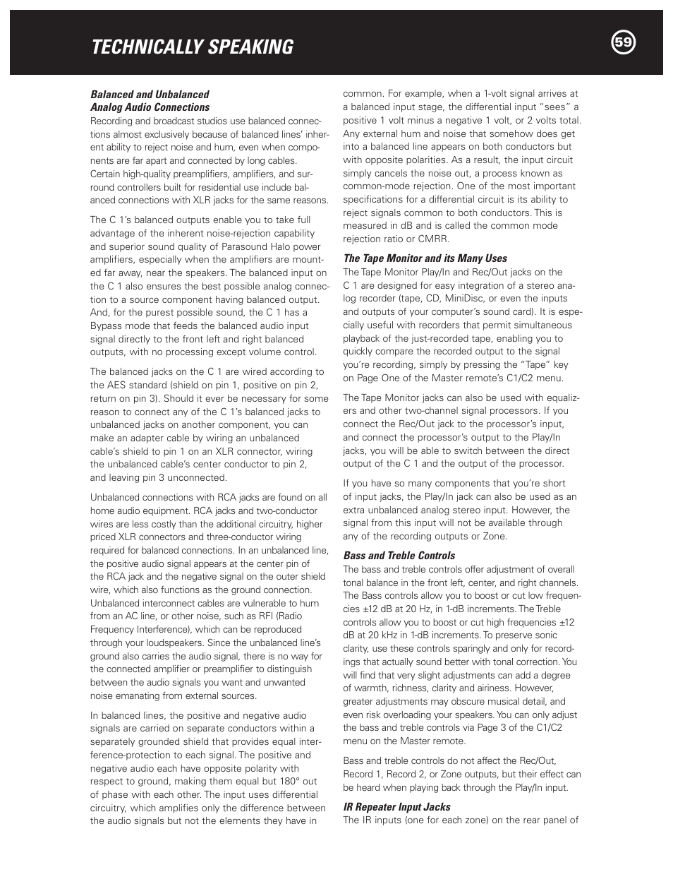 Technically speaking | Parasound Halo C1 Controller User Manual | Page 59 / 68