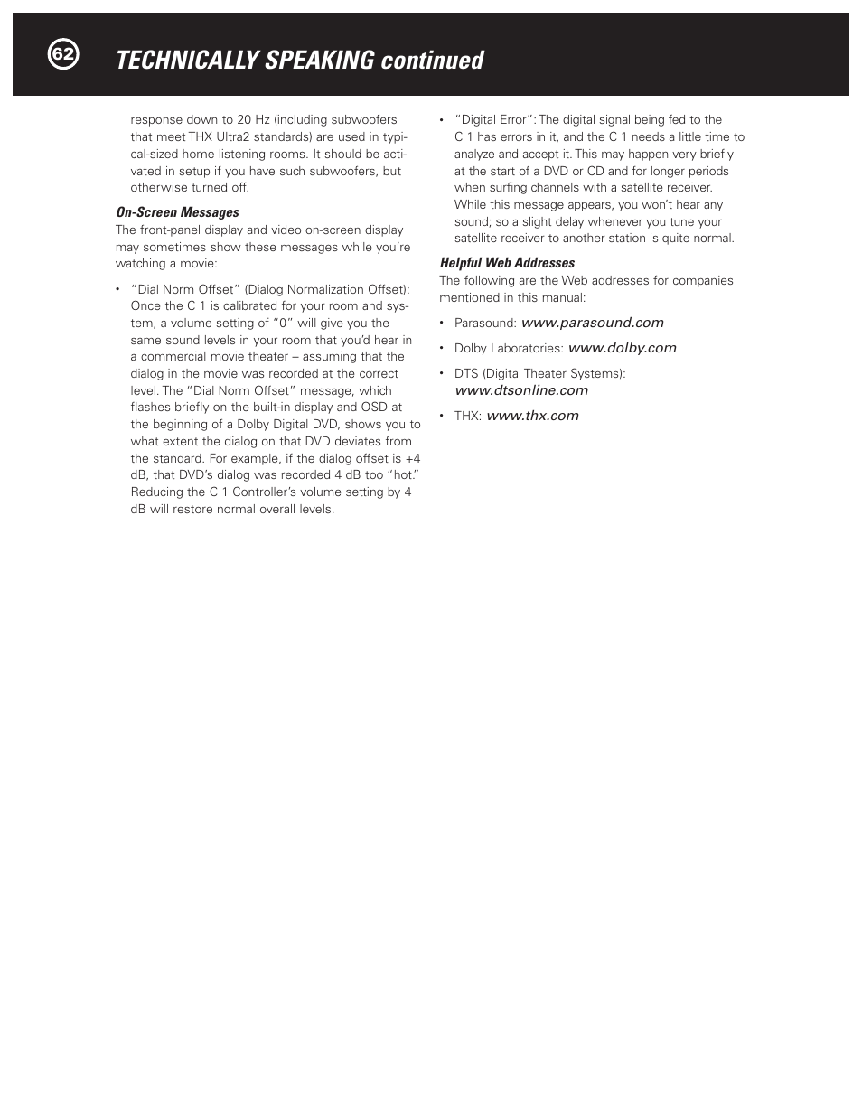 Technically speaking continued | Parasound Halo C1 Controller User Manual | Page 62 / 68