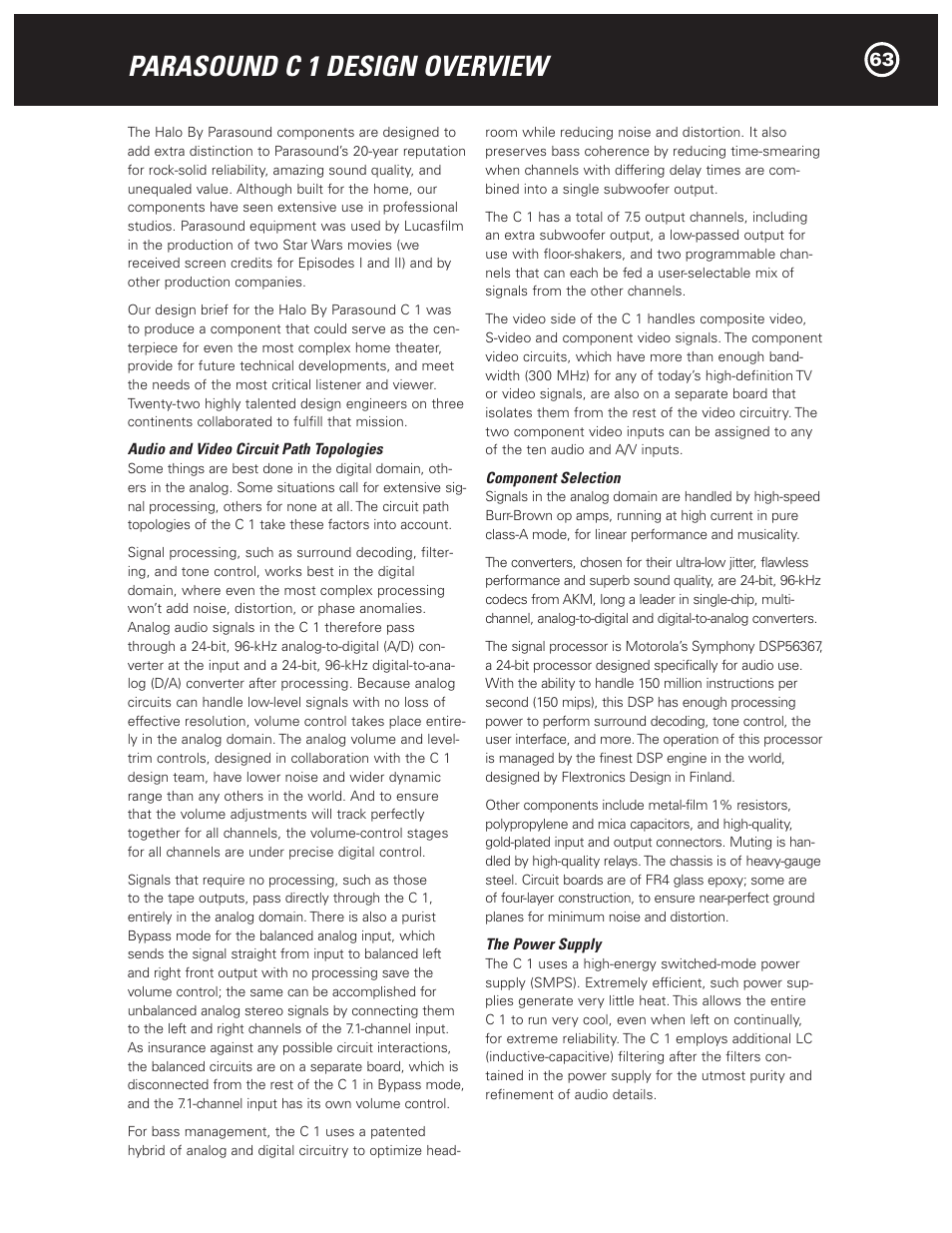 Parasound c 1 design overview | Parasound Halo C1 Controller User Manual | Page 63 / 68