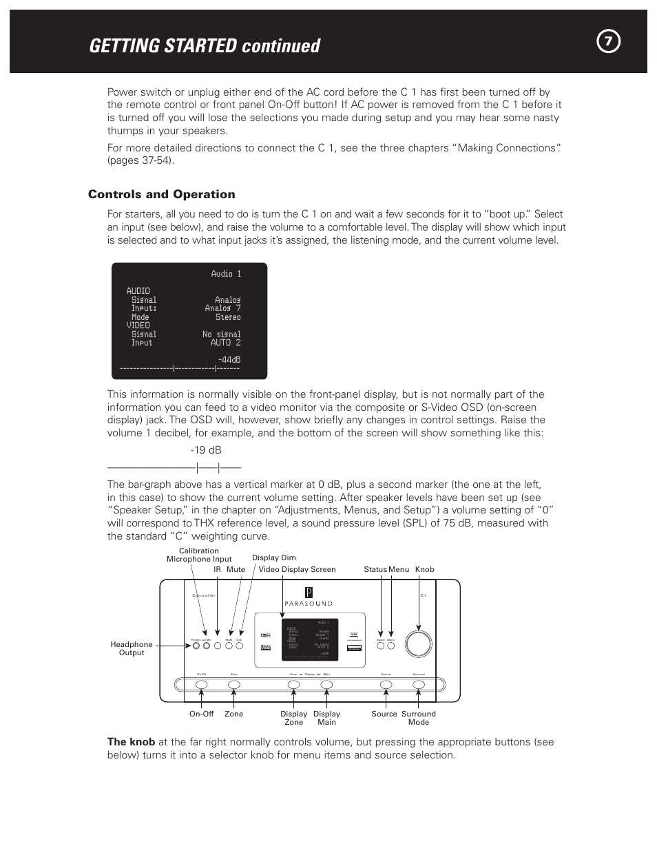 Getting started continued, Controls and operation | Parasound Halo C1 Controller User Manual | Page 7 / 68