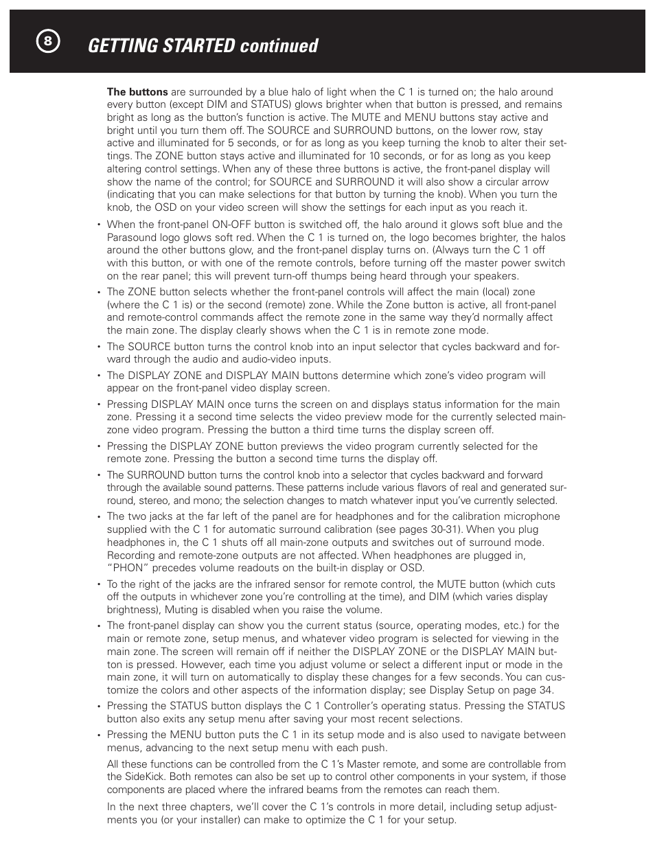 Getting started continued | Parasound Halo C1 Controller User Manual | Page 8 / 68