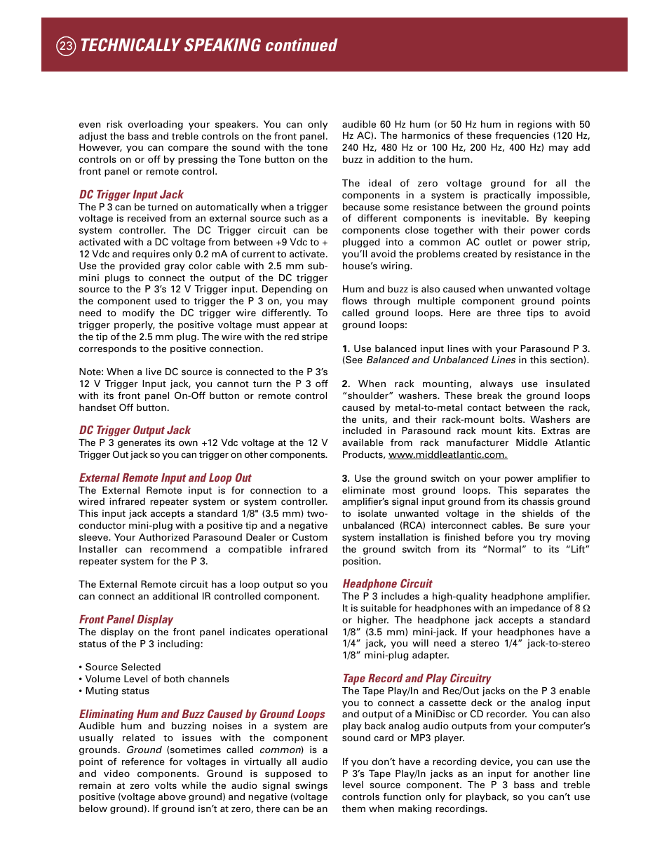 Technically speaking continued | Parasound P 3 User Manual | Page 26 / 28