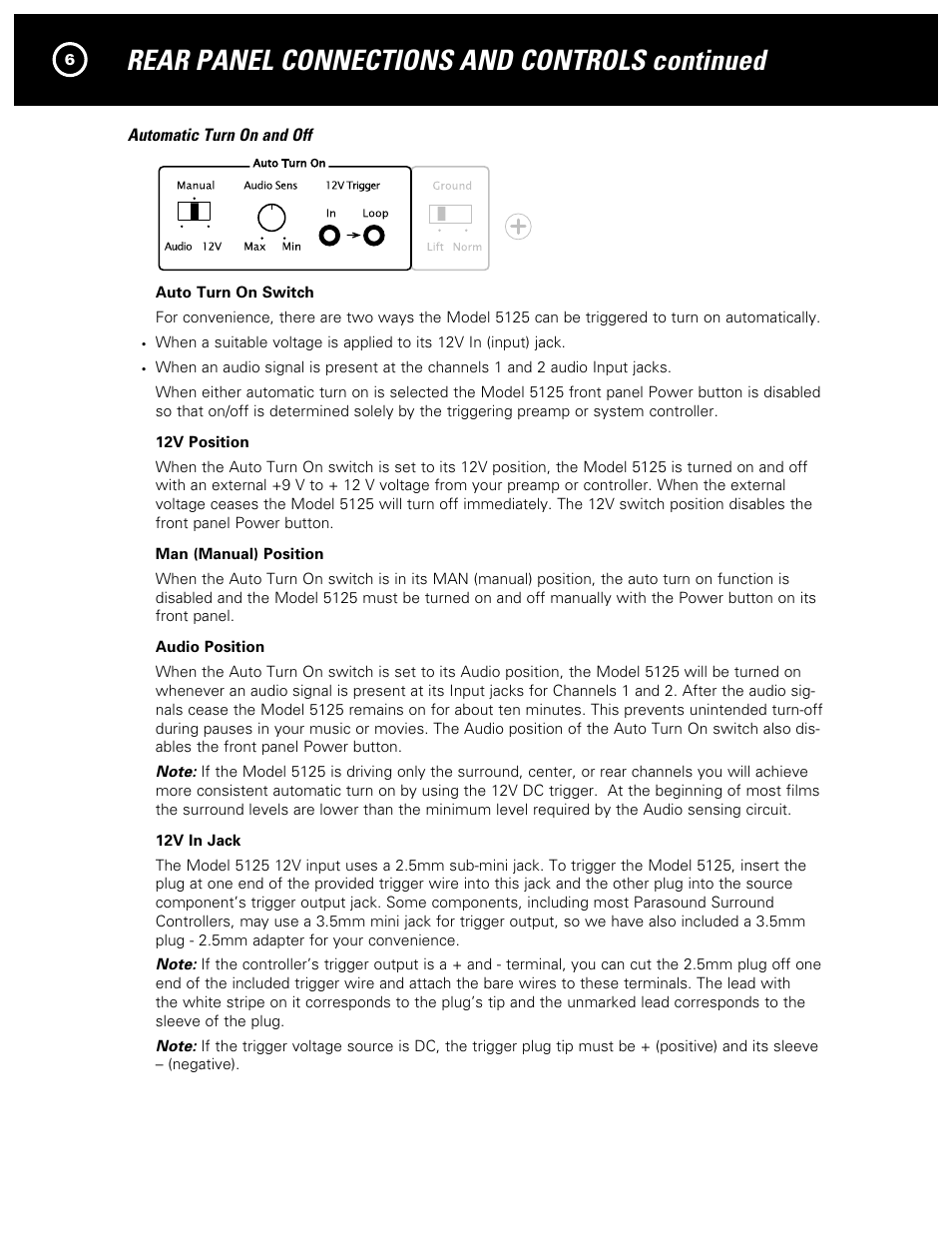 Rear panel connections and controls continued | Parasound NewClassic Model 5125 User Manual | Page 8 / 16