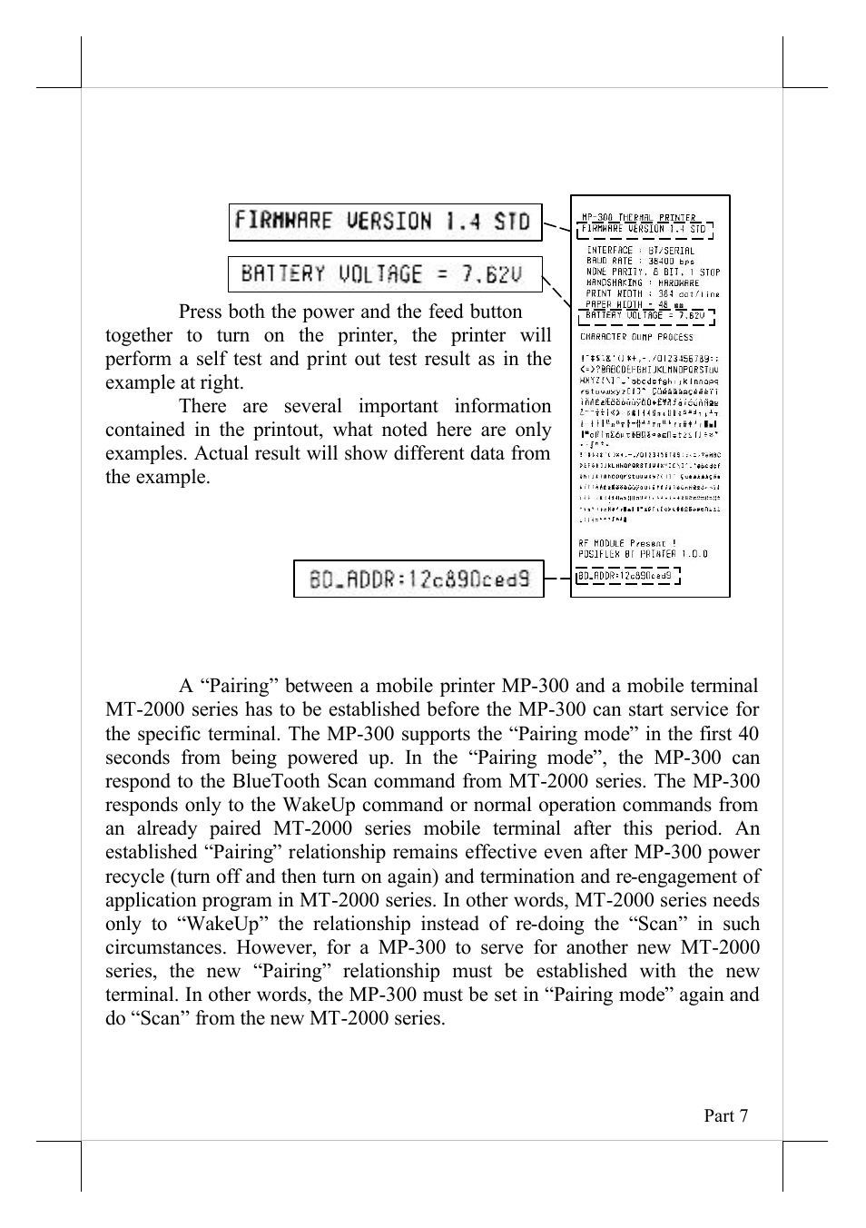 Application guide, Self test, Pairing with mt-2000 series | POSIFLEX Business Machines MP-300 User Manual | Page 7 / 10