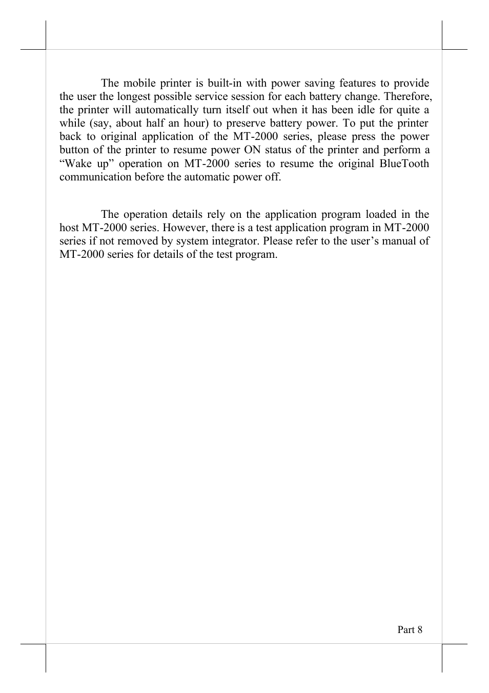 Power saving concerns, Test application in mt-2000 series | POSIFLEX Business Machines MP-300 User Manual | Page 8 / 10