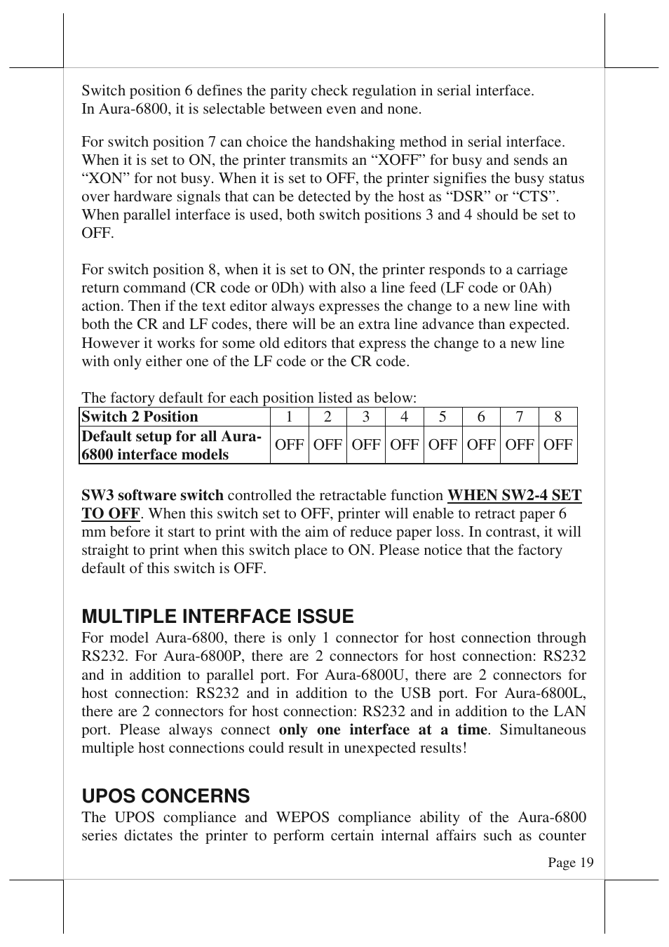 Multiple interface issue, Upos concerns | POSIFLEX Business Machines AURA 6800 User Manual | Page 19 / 20