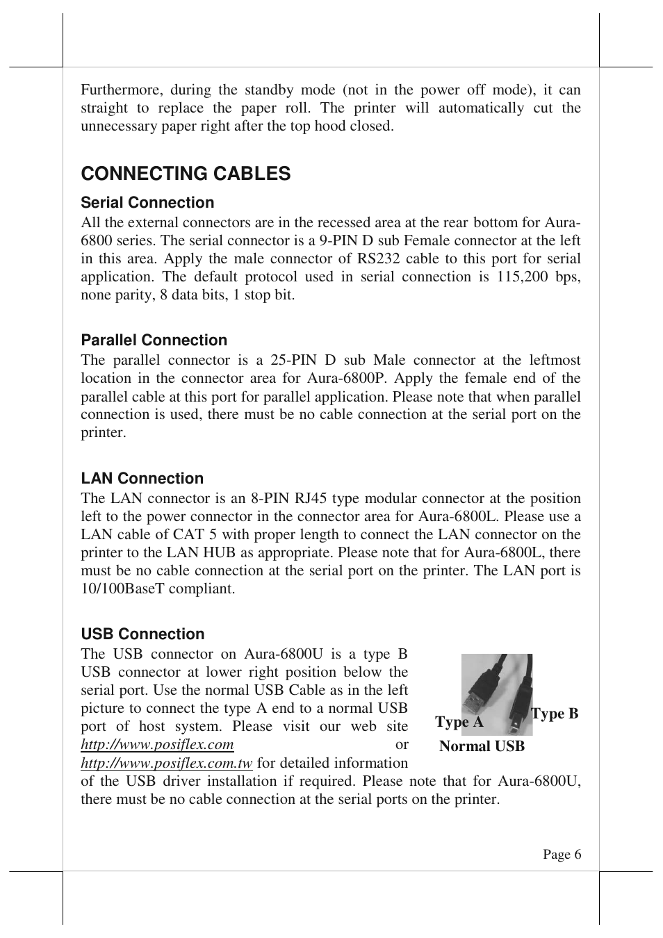 Connecting cables | POSIFLEX Business Machines AURA 6800 User Manual | Page 6 / 20