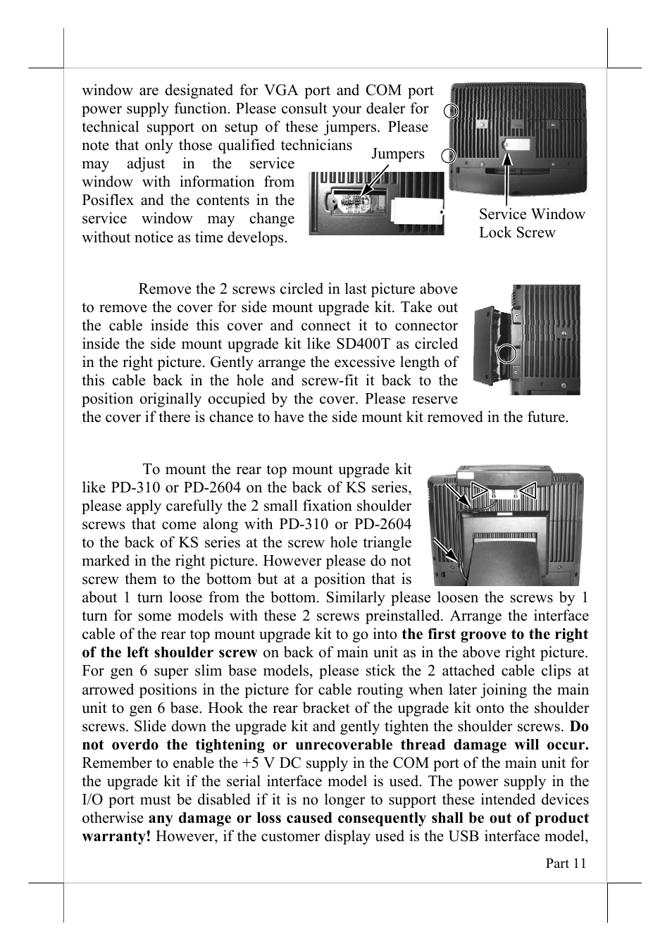 Side mount upgrade kit (option), Rear top mount upgrade kit (option) | POSIFLEX Business Machines 16560900020 User Manual | Page 11 / 20