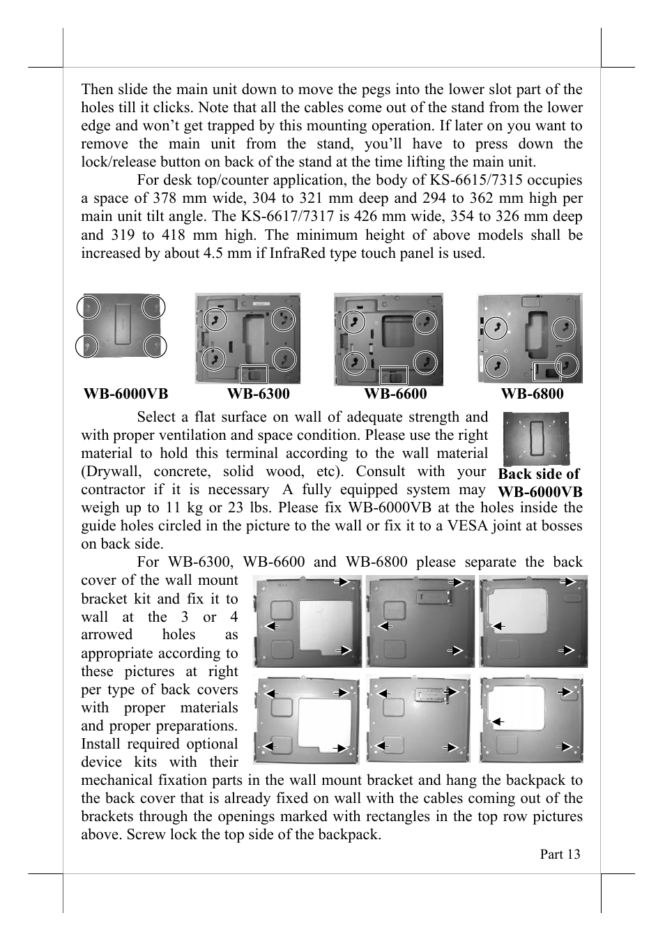 Wall mounting | POSIFLEX Business Machines 16560900020 User Manual | Page 13 / 20