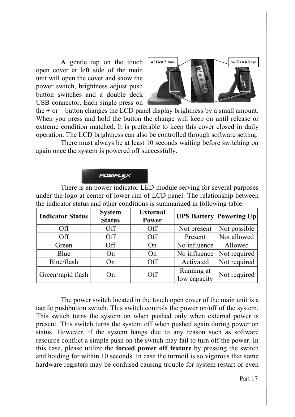 Power on/off & brightness control | POSIFLEX Business Machines 16560900020 User Manual | Page 17 / 20