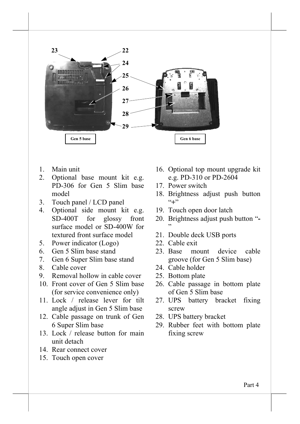 Parts identification | POSIFLEX Business Machines 16560900020 User Manual | Page 4 / 20