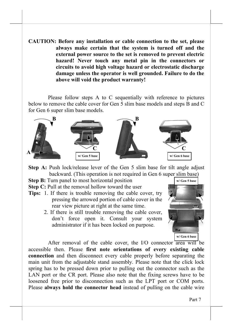 Installation guides, Opening cable cover, Disconnecting all cables | POSIFLEX Business Machines 16560900020 User Manual | Page 7 / 20