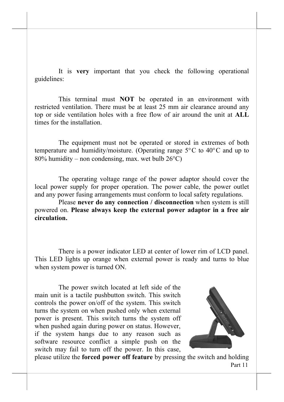 Using the touch terminal, Application environment, Power on/off control | POSIFLEX Business Machines KS-6812 User Manual | Page 11 / 20