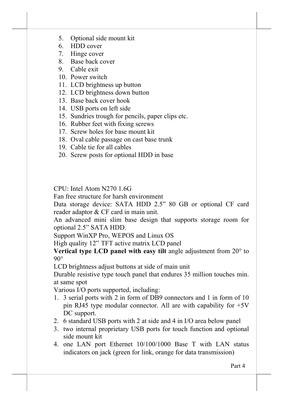 Product features | POSIFLEX Business Machines KS-6812 User Manual | Page 4 / 20