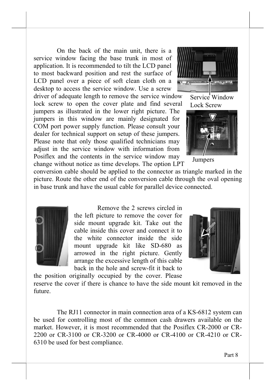 Preparing the main unit, Side mount upgrade kit (option), Connecting cash drawer (option) | POSIFLEX Business Machines KS-6812 User Manual | Page 8 / 20