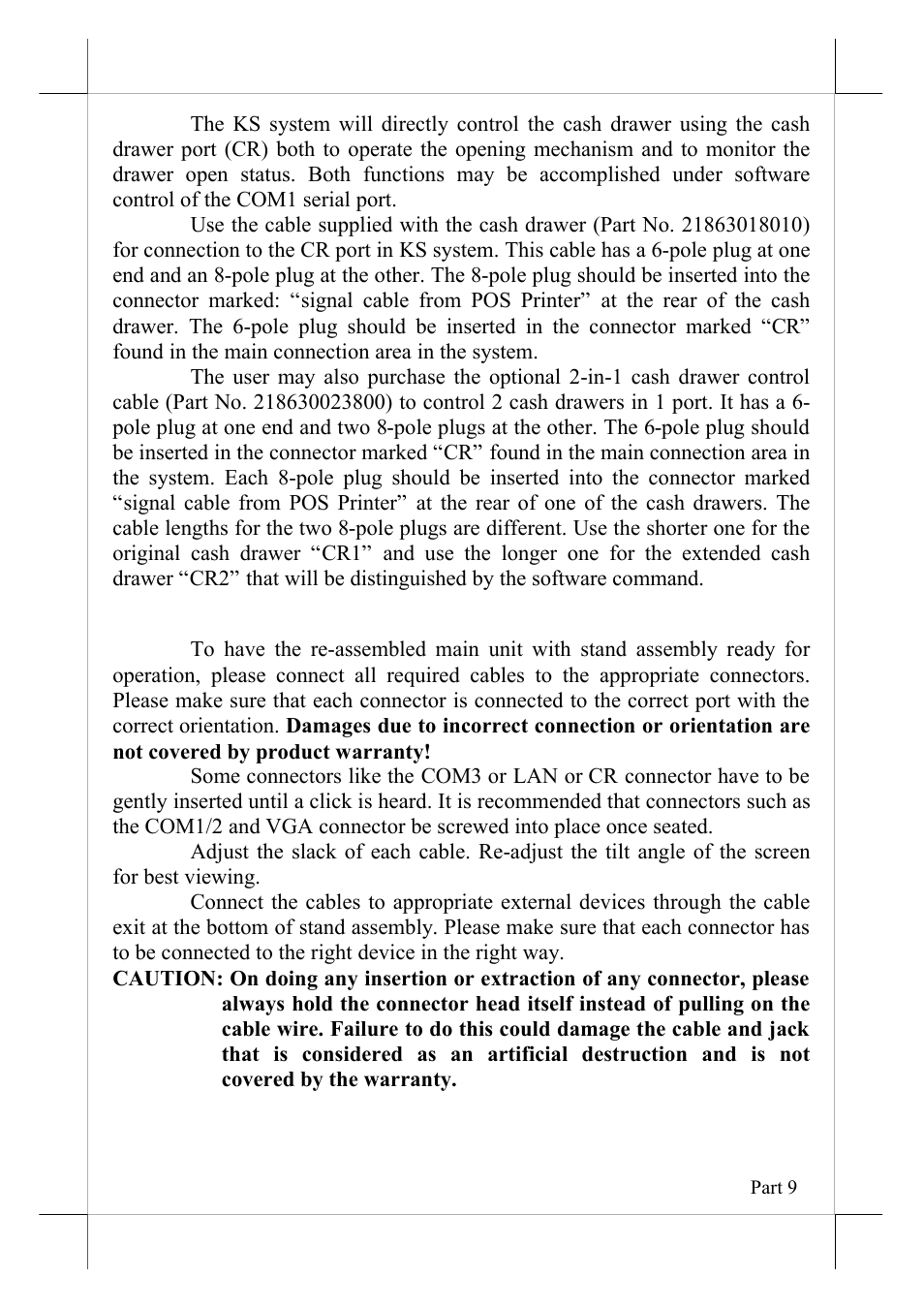 Connecting cables | POSIFLEX Business Machines KS-6812 User Manual | Page 9 / 20