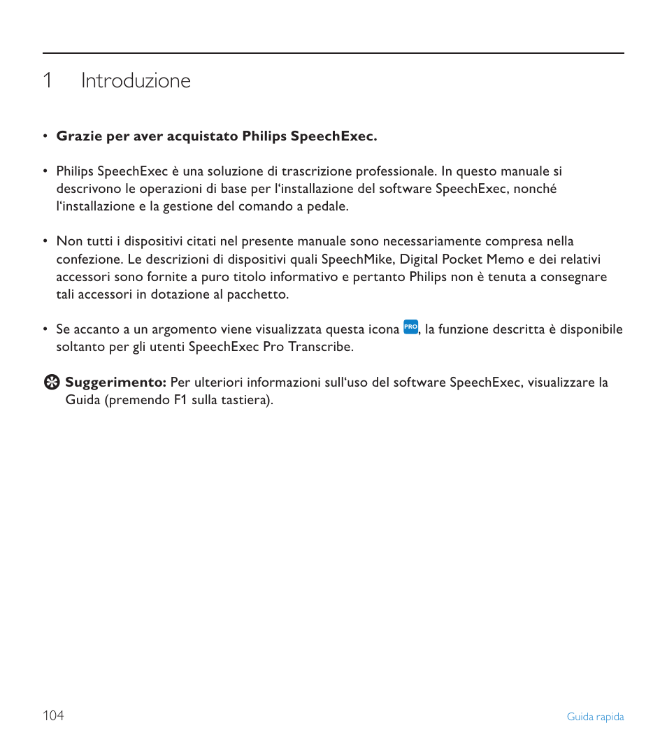 1 introduzione, Introduzione | POSIFLEX Business Machines SPEECHEXEC 4.3 User Manual | Page 104 / 184