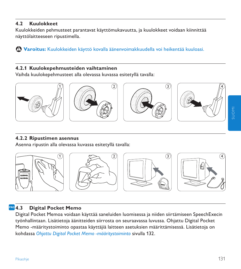 2 kuulokkeet, 3 digital pocket memo | POSIFLEX Business Machines SPEECHEXEC 4.3 User Manual | Page 131 / 184