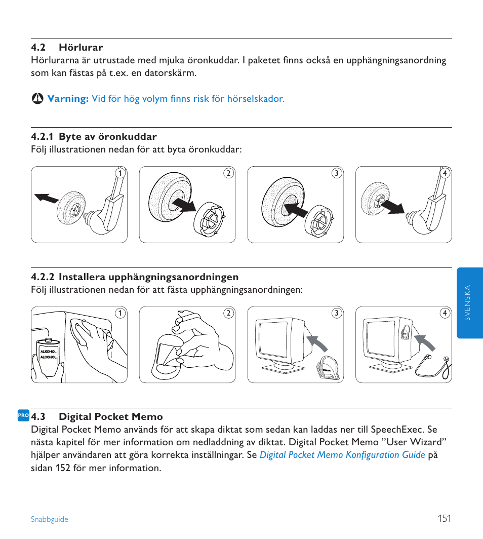 2 hörlurar, 3 digital pocket memo | POSIFLEX Business Machines SPEECHEXEC 4.3 User Manual | Page 151 / 184