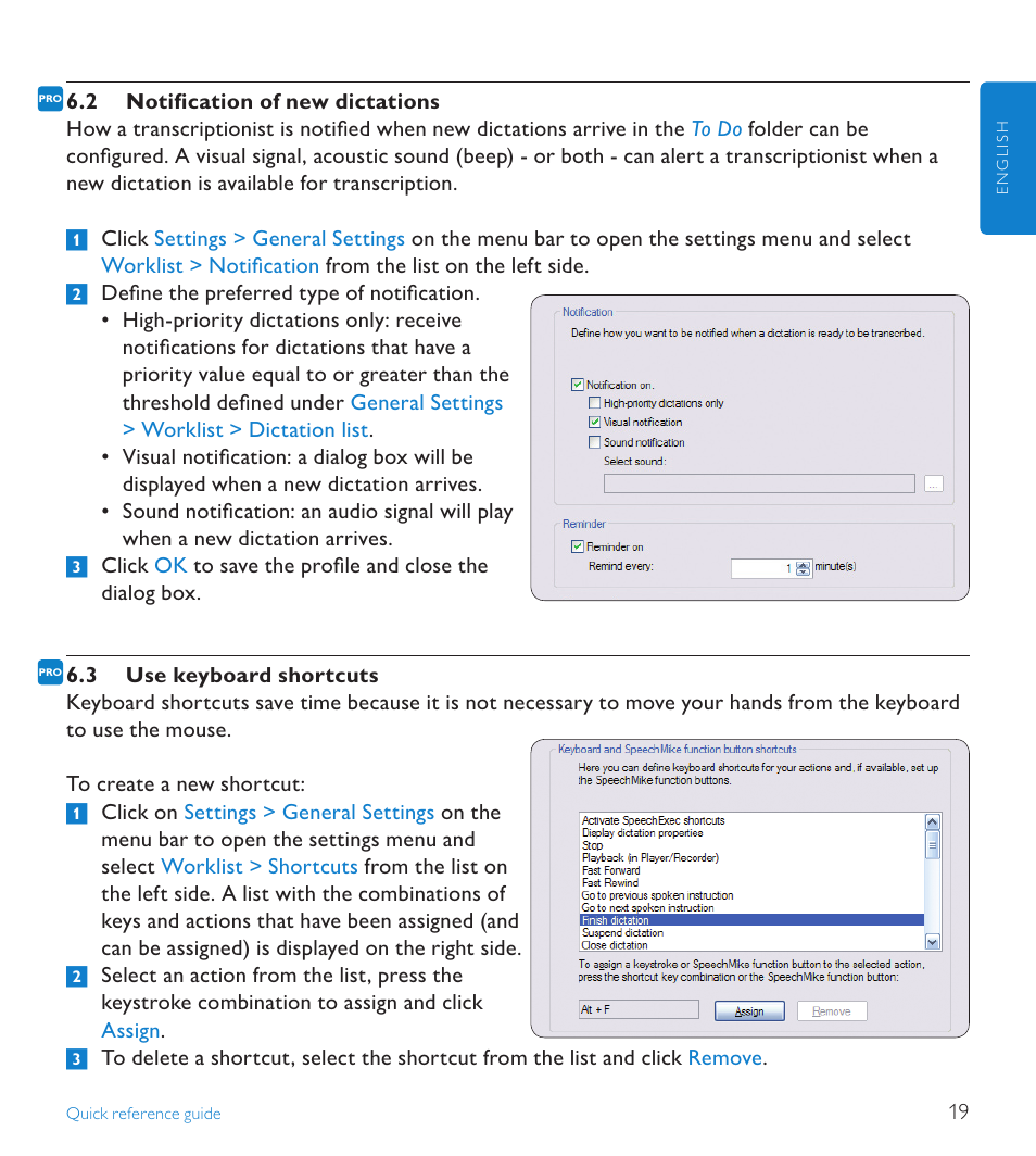2 notification of new dictations, 3 use keyboard shortcuts | POSIFLEX Business Machines SPEECHEXEC 4.3 User Manual | Page 19 / 184