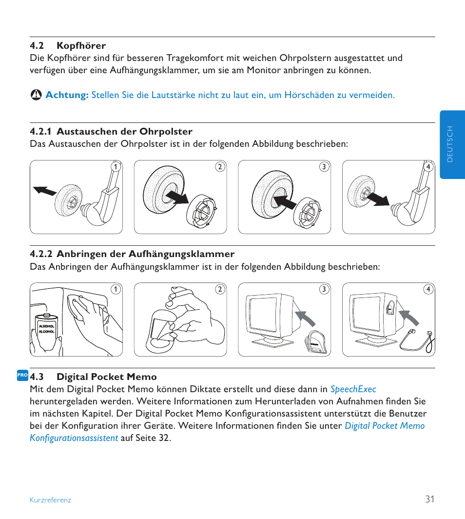 2 kopfhörer, 3 digital pocket memo | POSIFLEX Business Machines SPEECHEXEC 4.3 User Manual | Page 31 / 184