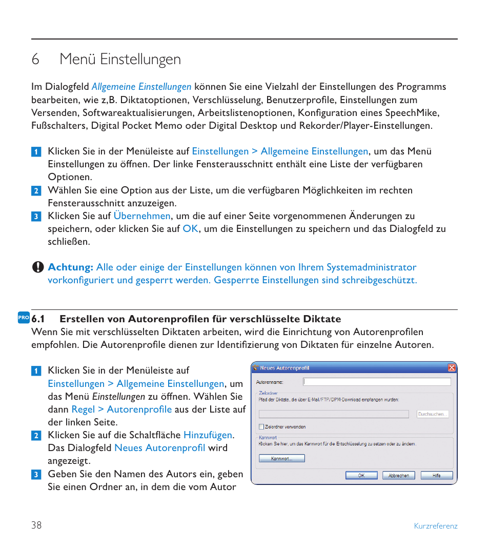 6 menü einstellungen, Menü einstellungen | POSIFLEX Business Machines SPEECHEXEC 4.3 User Manual | Page 38 / 184