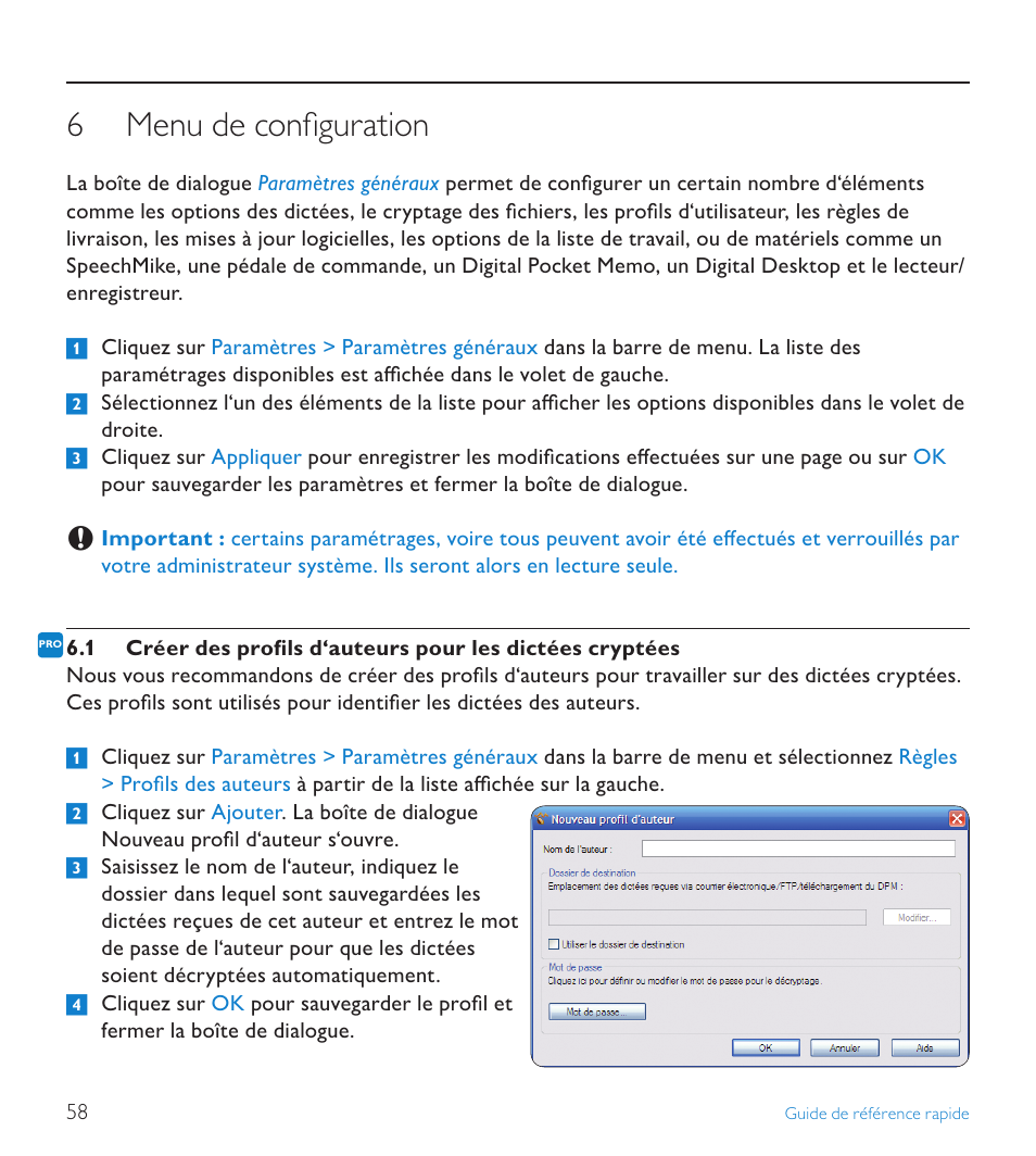 6 menu de configuration, Menu de configuration | POSIFLEX Business Machines SPEECHEXEC 4.3 User Manual | Page 58 / 184