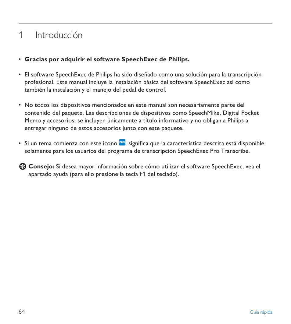 1 introducción, Introducción | POSIFLEX Business Machines SPEECHEXEC 4.3 User Manual | Page 64 / 184