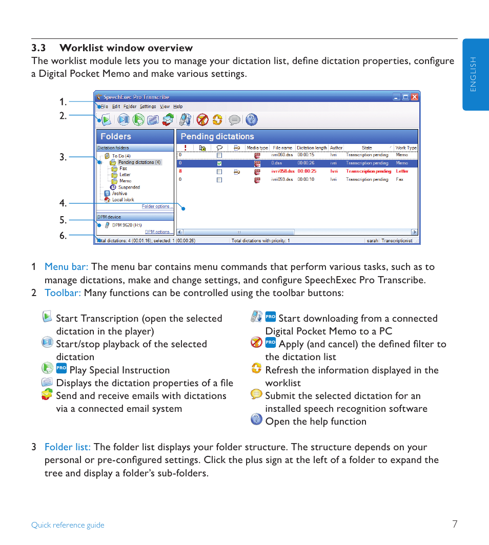 3 worklist window overview | POSIFLEX Business Machines SPEECHEXEC 4.3 User Manual | Page 7 / 184