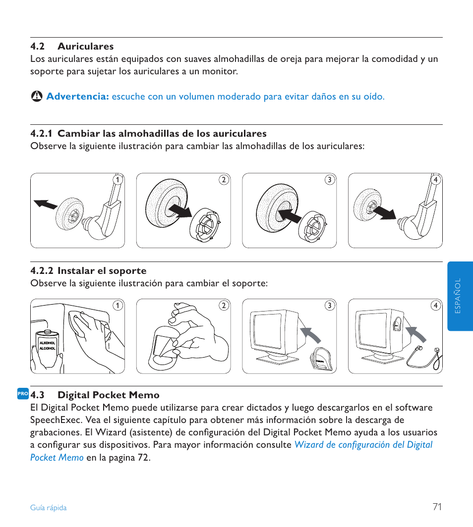 2 auriculares, 3 digital pocket memo | POSIFLEX Business Machines SPEECHEXEC 4.3 User Manual | Page 71 / 184