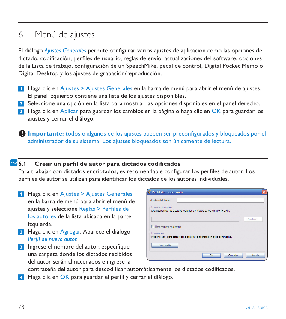 6 menú de ajustes, Menú de ajustes | POSIFLEX Business Machines SPEECHEXEC 4.3 User Manual | Page 78 / 184