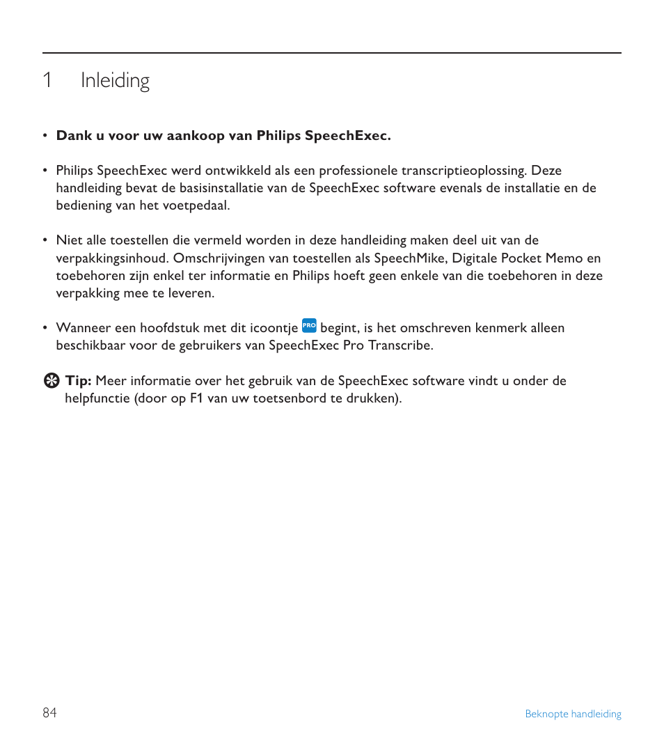 1 inleiding, Inleiding | POSIFLEX Business Machines SPEECHEXEC 4.3 User Manual | Page 84 / 184