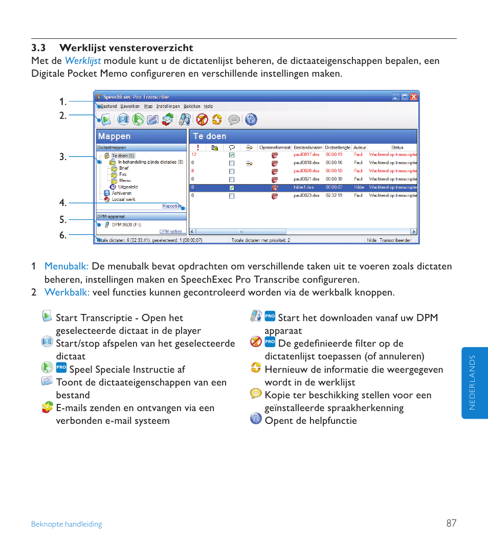 3 werklijst vensteroverzicht | POSIFLEX Business Machines SPEECHEXEC 4.3 User Manual | Page 87 / 184