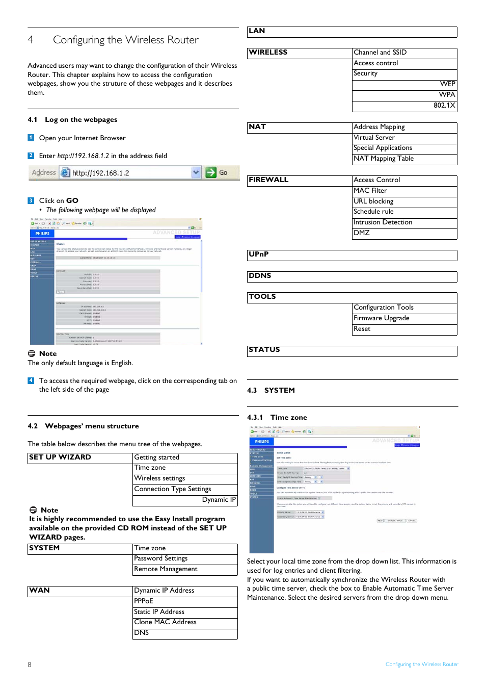 4 configuring the wireless router, 3 system, 1 time zone | Configuring the wireless router, System, Time zone, 4configuring the wireless router | POSIFLEX Business Machines SNB5600 User Manual | Page 10 / 22