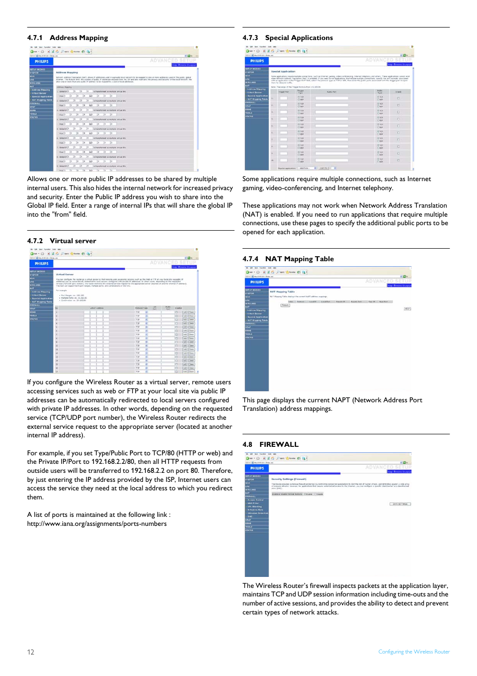 1 address mapping, 2 virtual server, 3 special applications | 4 nat mapping table, 8 firewall, Address mapping, Virtual server, Special applications, Nat mapping table, Firewall | POSIFLEX Business Machines SNB5600 User Manual | Page 14 / 22