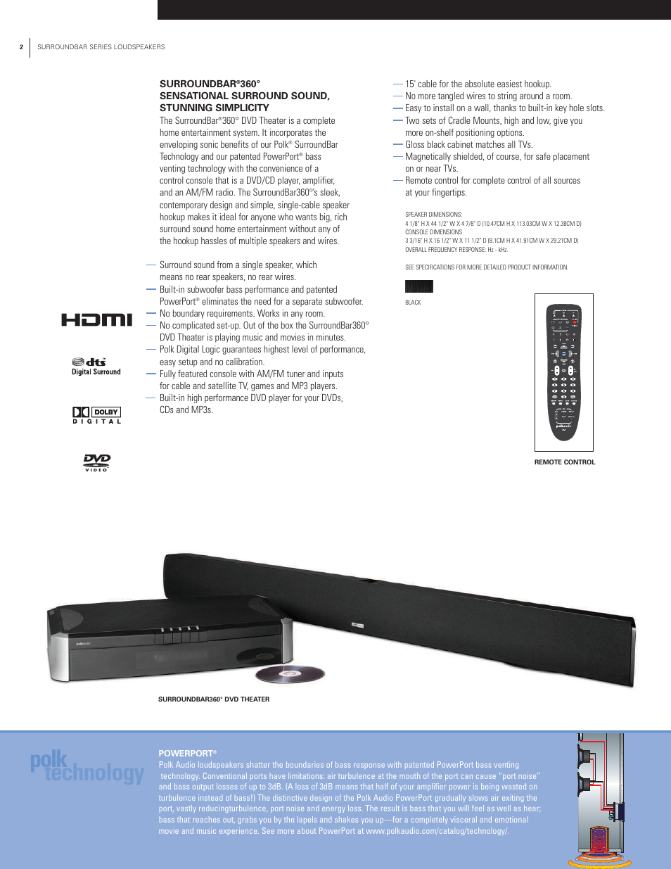 Polk technology | Polk Audio SURROUNDBAR SERIES User Manual | Page 2 / 6