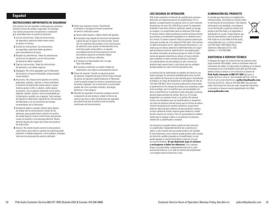 Español | Polk Audio Atrium 8SDI User Manual | Page 12 / 27