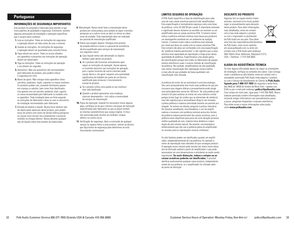 Portuguese | Polk Audio Atrium 8SDI User Manual | Page 17 / 27