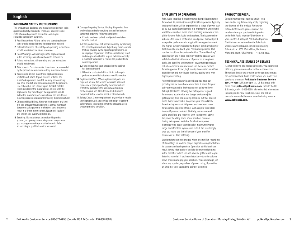 English | Polk Audio Atrium 8SDI User Manual | Page 2 / 27