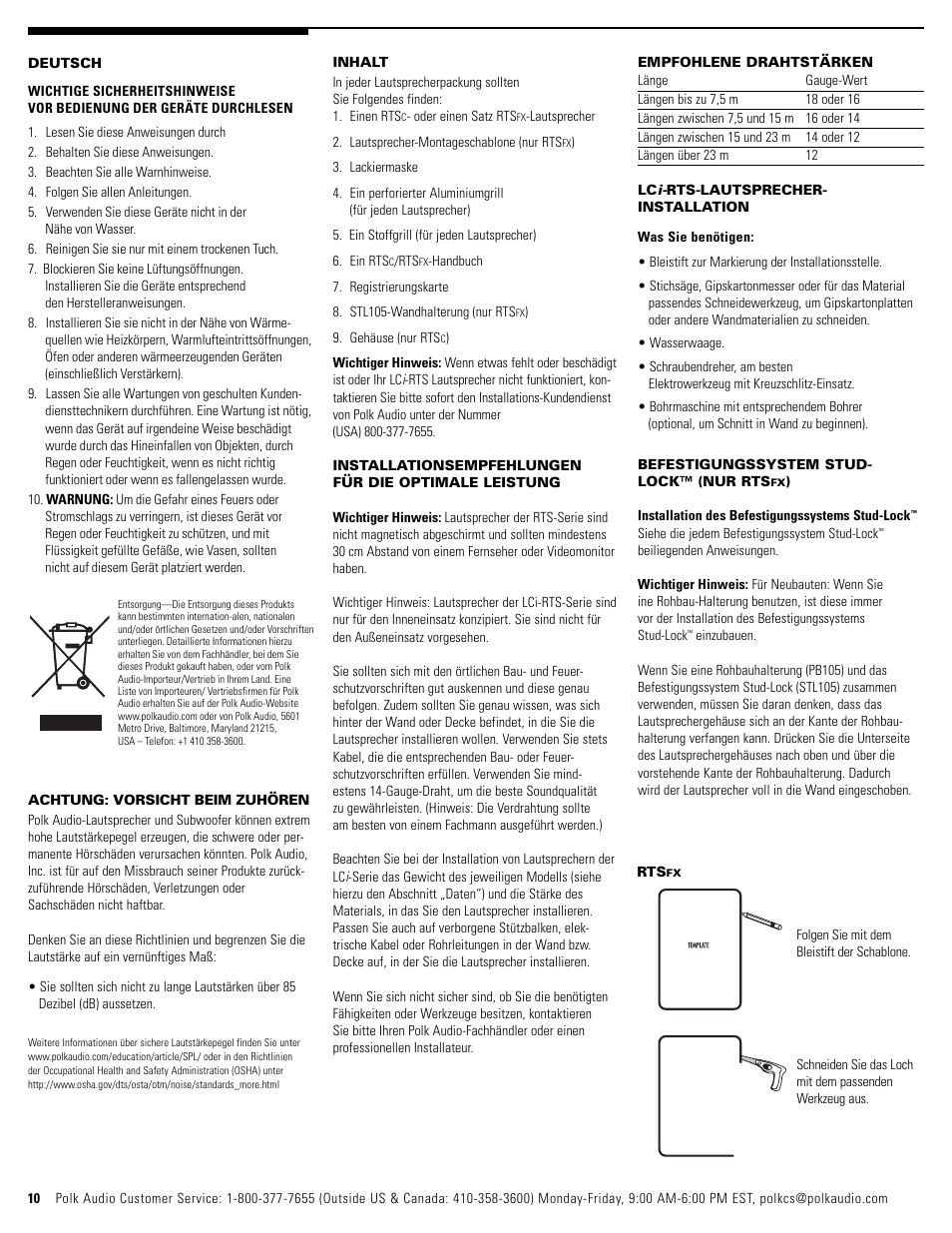 Polk Audio RTSC User Manual | Page 10 / 28
