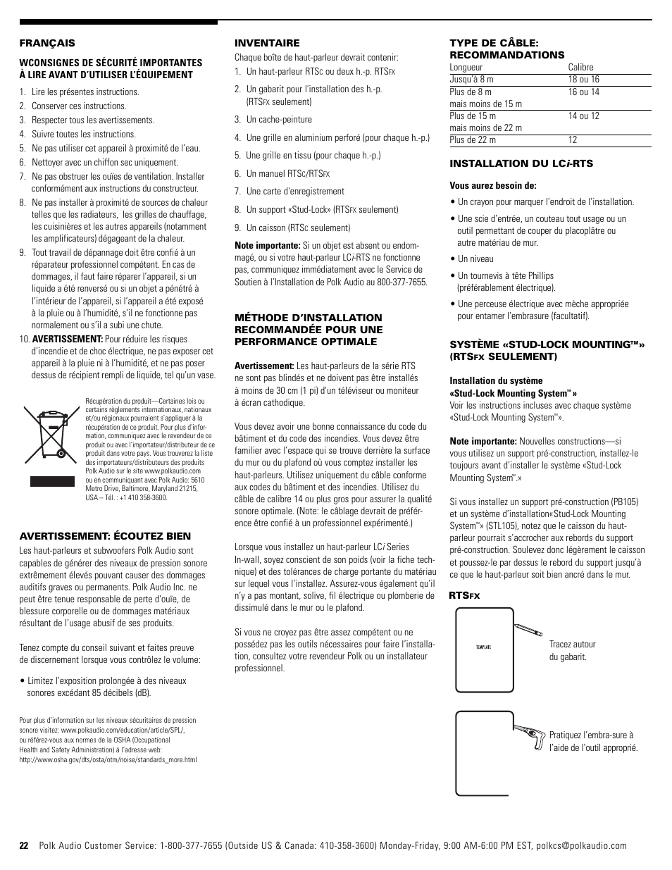 Polk Audio RTSC User Manual | Page 22 / 28