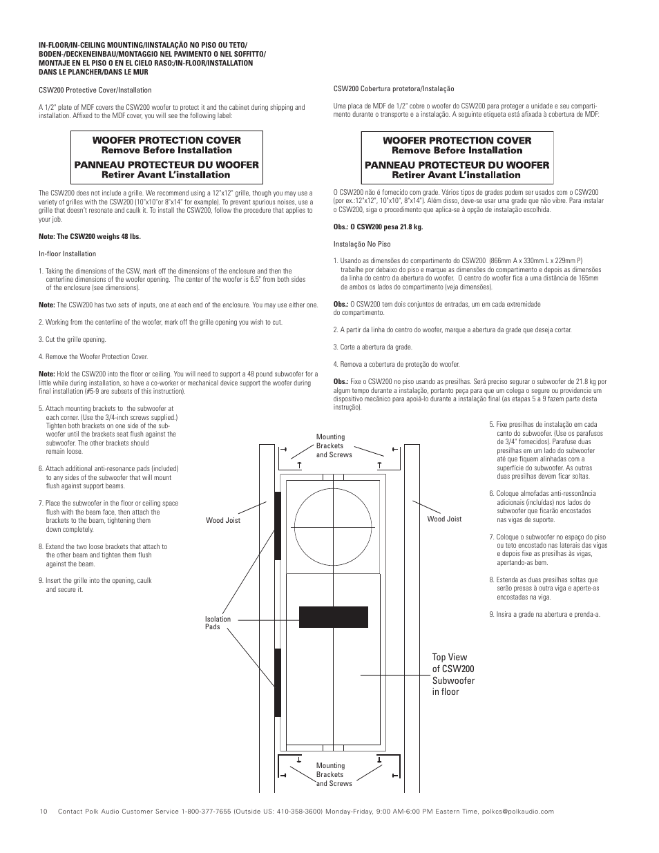 Top view of csw200 subwoofer in floor | Polk Audio CSW200 User Manual | Page 10 / 16