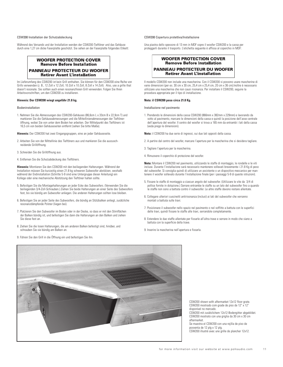 Polk Audio CSW200 User Manual | Page 11 / 16